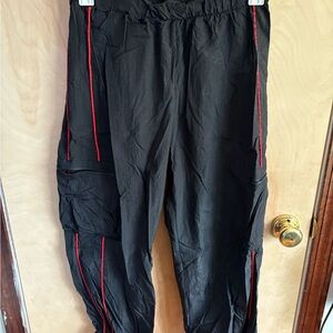 SHEIN Men's Cargo Pants in Black with Red Details